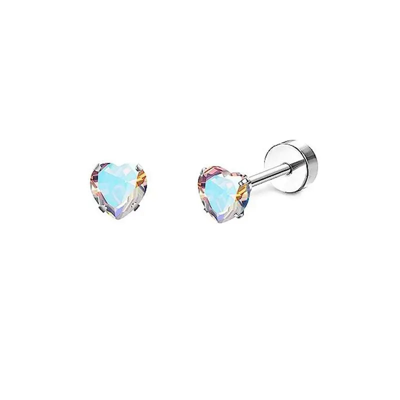 2PCS/Set Stainless Steel Heart Moon Earbone Stud Screw Ball Stud Earrings for Women Fashion Ear Tragus Cartilage Body Piercing Vera Lux