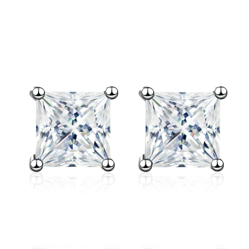 NeeTim 1ct 2ct Princess Cut Moissanite Earrings s925 Sterling Silver Plated with White Gold Plated Ear Studs for Women Jewelry Vera Lux