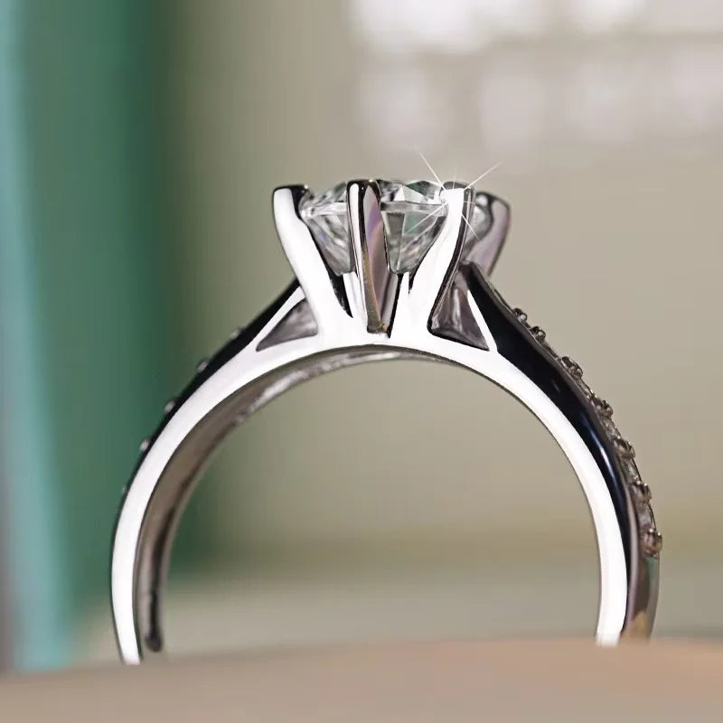 Luxury 925 Sterling Silver Classic Ring for Women Six Claw Jewelry Simple Imitation Diamond Women's Ring Engagement Wedding Gift Vera Lux