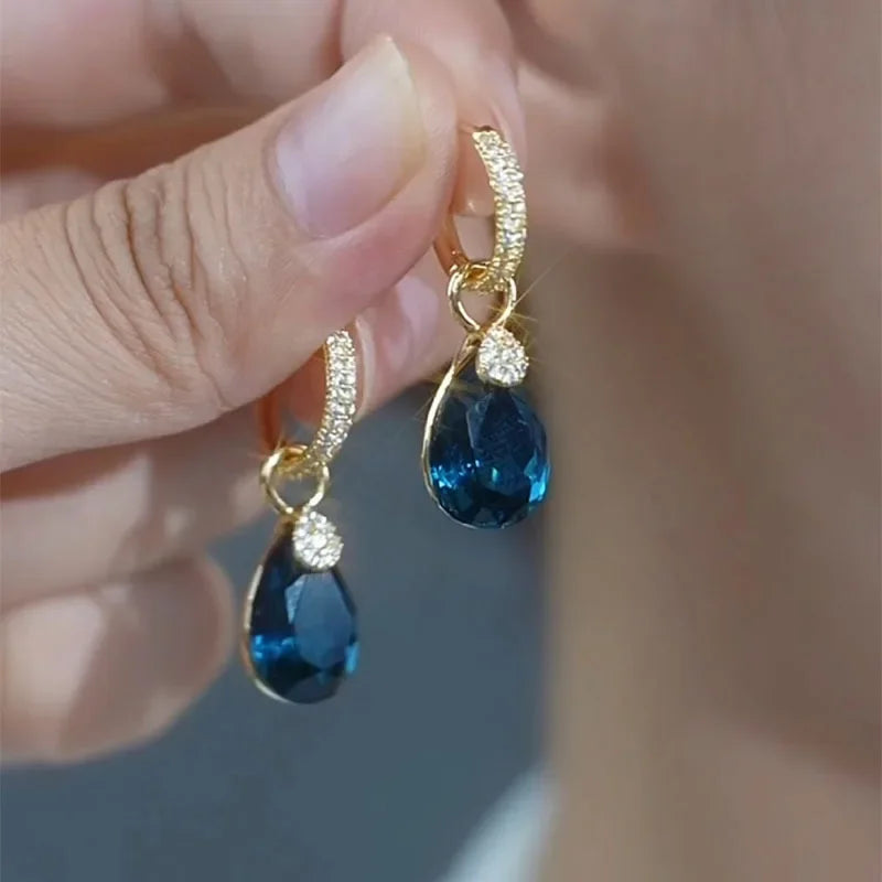 Exquisite Blue Drop-shaped Crystal Pendant Earrings For Women Fashion Personalized Daily Accessories Party Jewelry Birthday Gift Vera Lux