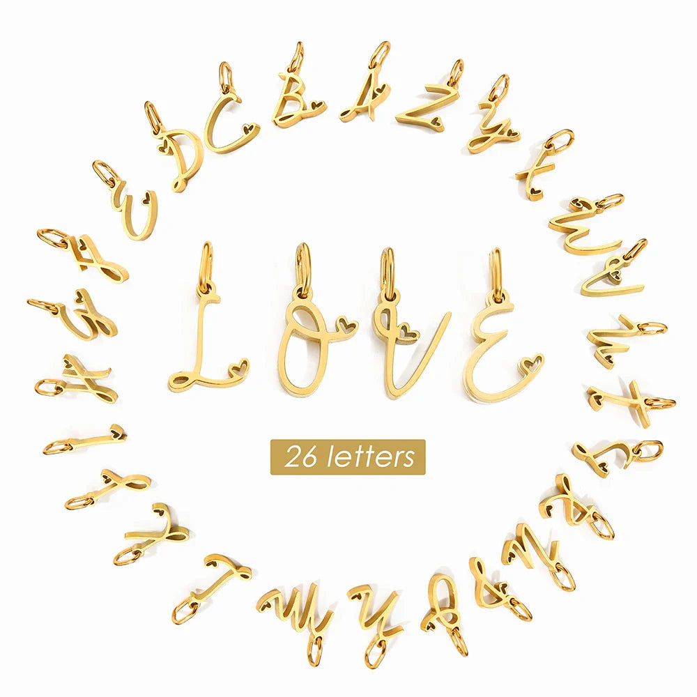 Personalized Stainless Steel Heart Alphabet Pendant DIY Accessories for Necklace Woman Men Jewelry Initials Birthday Gift A-Z Vera Lux