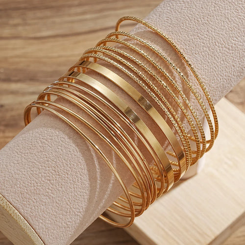 14 Pcs Trendy Exaggerated Metal Bracelet Set For Women Boho Thick Charm Curb Cuban Bracelet Bangles Fashion Jewelry Gift 2024 Vera Lux