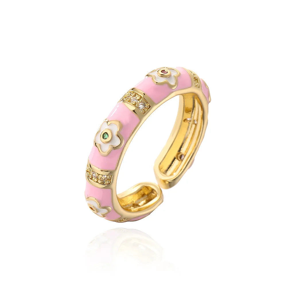 NEWBUY Colorful Enamel Wedding Rings For Women Female Oval Flower Finger Ring Female Party Jewelry Accessories Wholesale Vera Lux