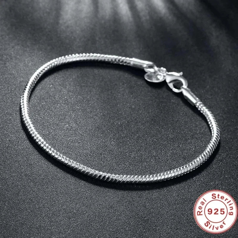 Handmade Original Fine Jewelry 925 Sterling Silver Charm Bracelet Soft Smooth Snake Bone Bracelets for Women Vera Lux