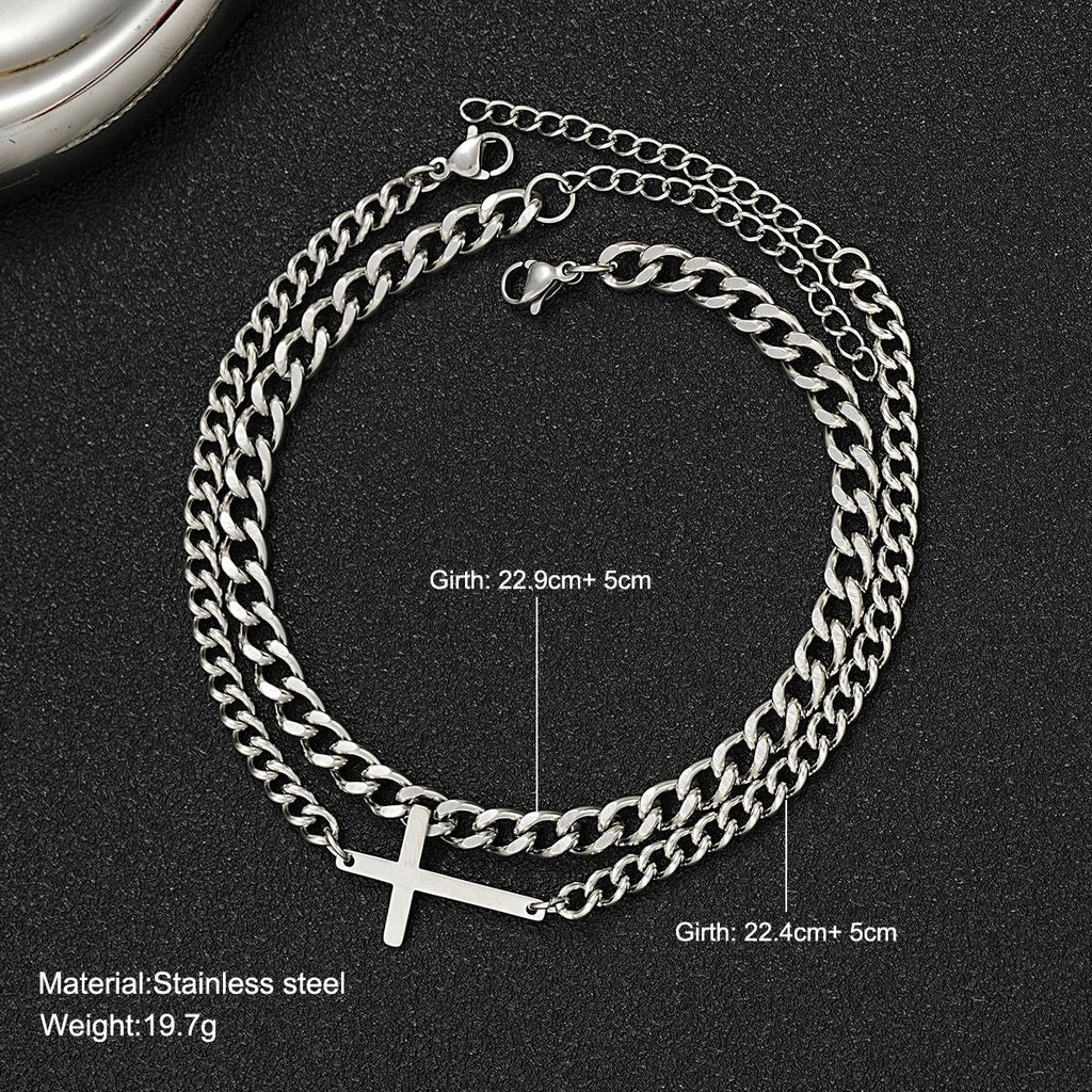 2024 New Stainless Steel Cross Cuban Chain Bracelet Set for Men Hip Hop Punk Snake Chain Bracelets Fashion Unisex Jewelry Gifts Vera Lux