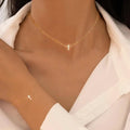 2 Pcs Exquisite Gold Color Bohemian Jewelry Set for Women Fashion Pearl Cross Pendant Necklace Bracelet Set Casual Jewelry Gifts Vera Lux
