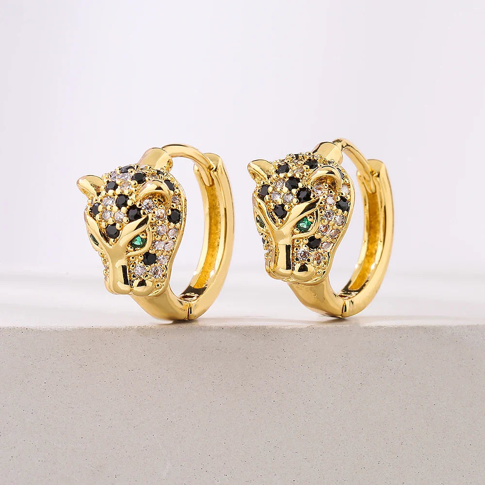 NEWBUY 2024 New Fashion Gold Color Stainless Steel Wedding Jewelry Luxury AAA CZ Zircon Leopard Earrings For Elegant Women Gift Vera Lux