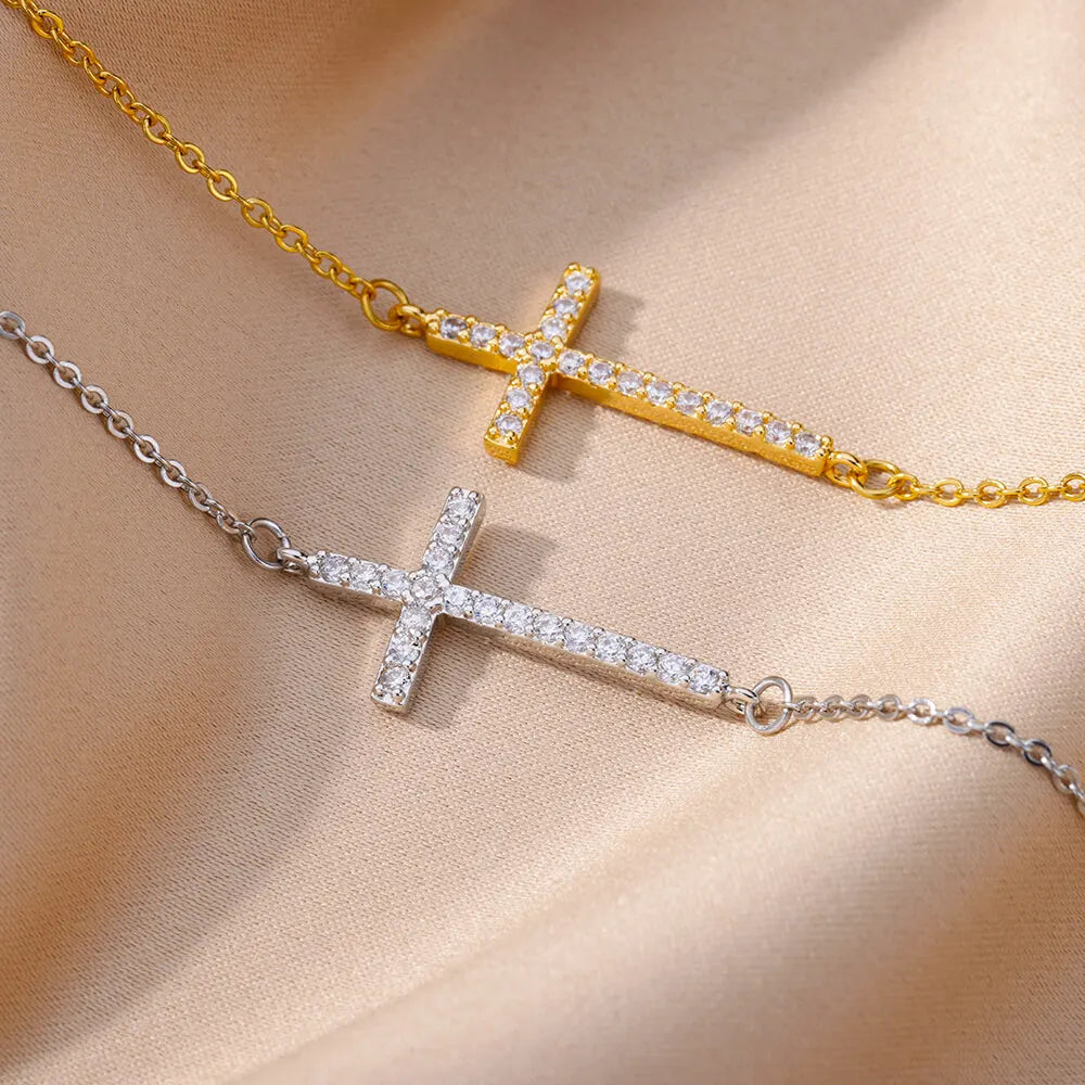Crystal Cross Bracelets For Women Fashion Gold Plated Stainless Steel Cross Bracelet Vintage Religion Aesthetic Jewelry Gift Vera Lux