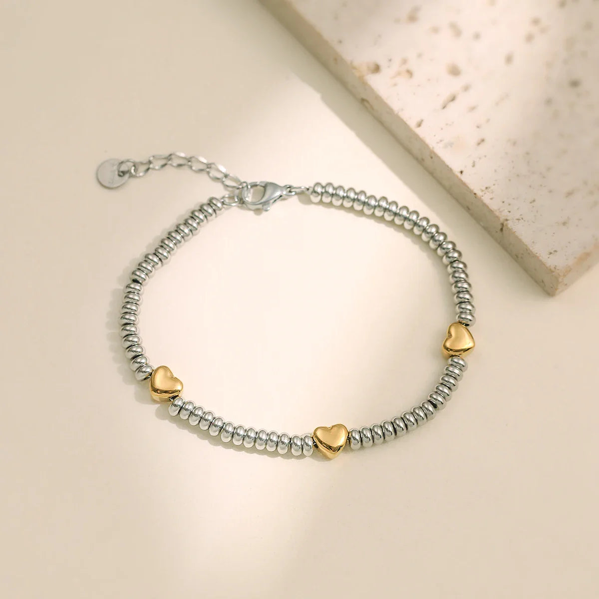NEWBUY Hot Sale Non-Fading Stainless Steel Jewelry Gold Color Heart/Star Silver Beads Charm Bracelets For Women Wholesale Vera Lux