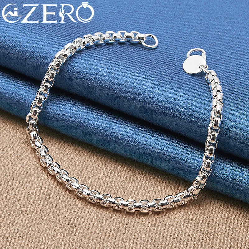ALIZERO 18K Gold Bracelets 925 Sterling Silver 4mm Round Box Chain Bracelet For Woman Man Fashion Jewelry Wedding Party Gift Vera Lux