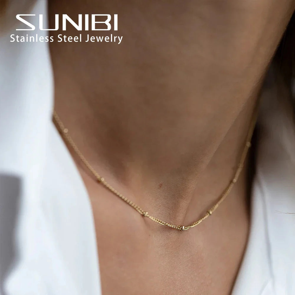 SUNIBI Gold Color Stainless Steel Chain Choker Necklace Women Chain Necklace Sets for Women Gift Jewelry Wholesale Vera Lux