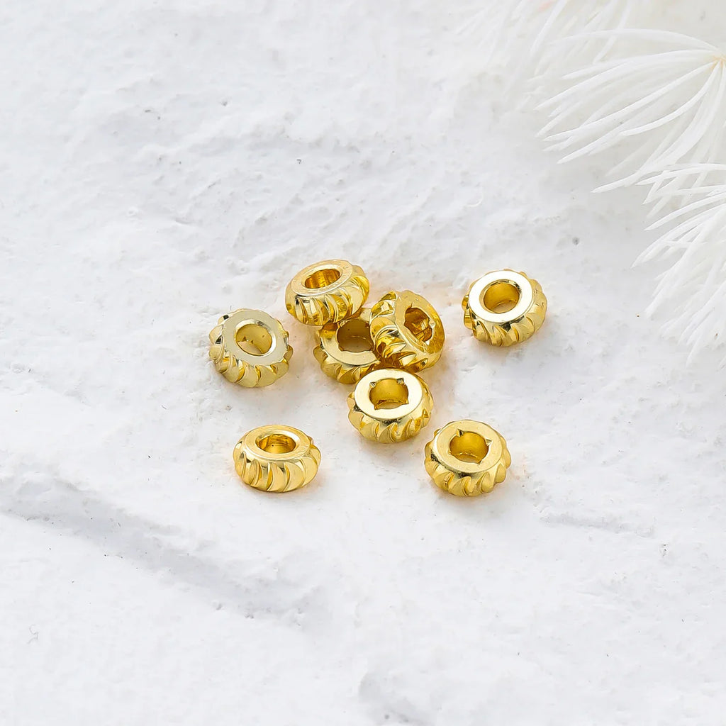 50pcs/lot 14K 18K Gold Color Fancy Wheel Metal Round Beads Necklace Bracelet Loose Spacer Beads For Jewelry Making Findings Vera Lux