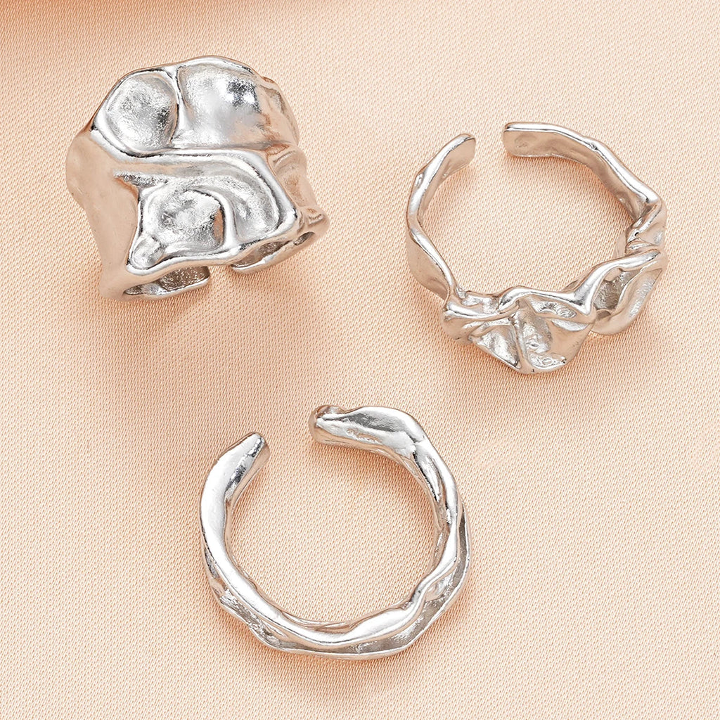 3 Pcs Punk Chunky Irregular Rings Set for Women Creative Geometric Adjustable Open Finger Rings Fashion Statement Jewelry Girls Vera Lux