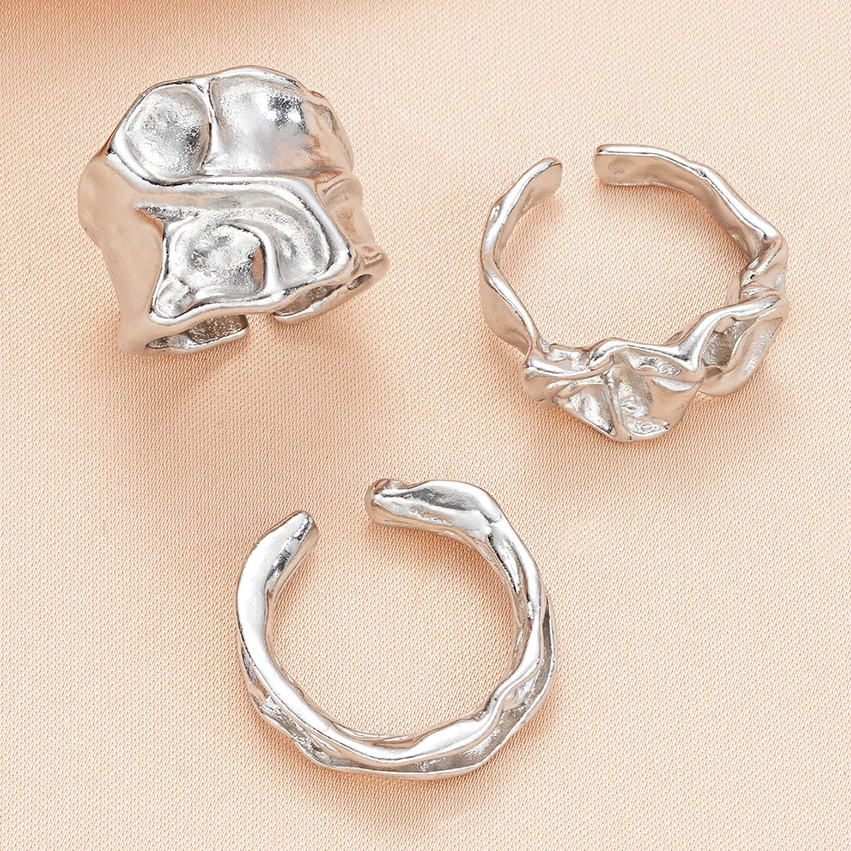 3 Pcs Punk Chunky Irregular Rings Set for Women Creative Geometric Adjustable Open Finger Rings Fashion Statement Jewelry Girls Vera Lux