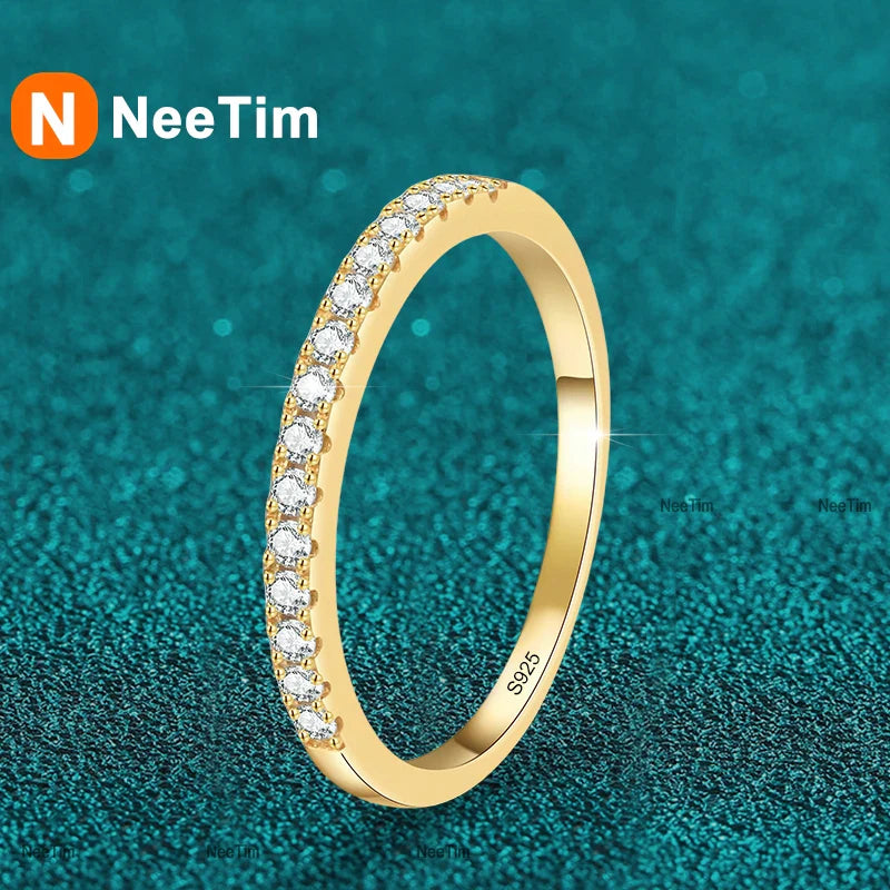 NeeTim Full D Color Moissanite Wedding Band Ring 925 Sterling Silver Eternity Band Engagement Bride Bands Party Rings For Women Vera Lux