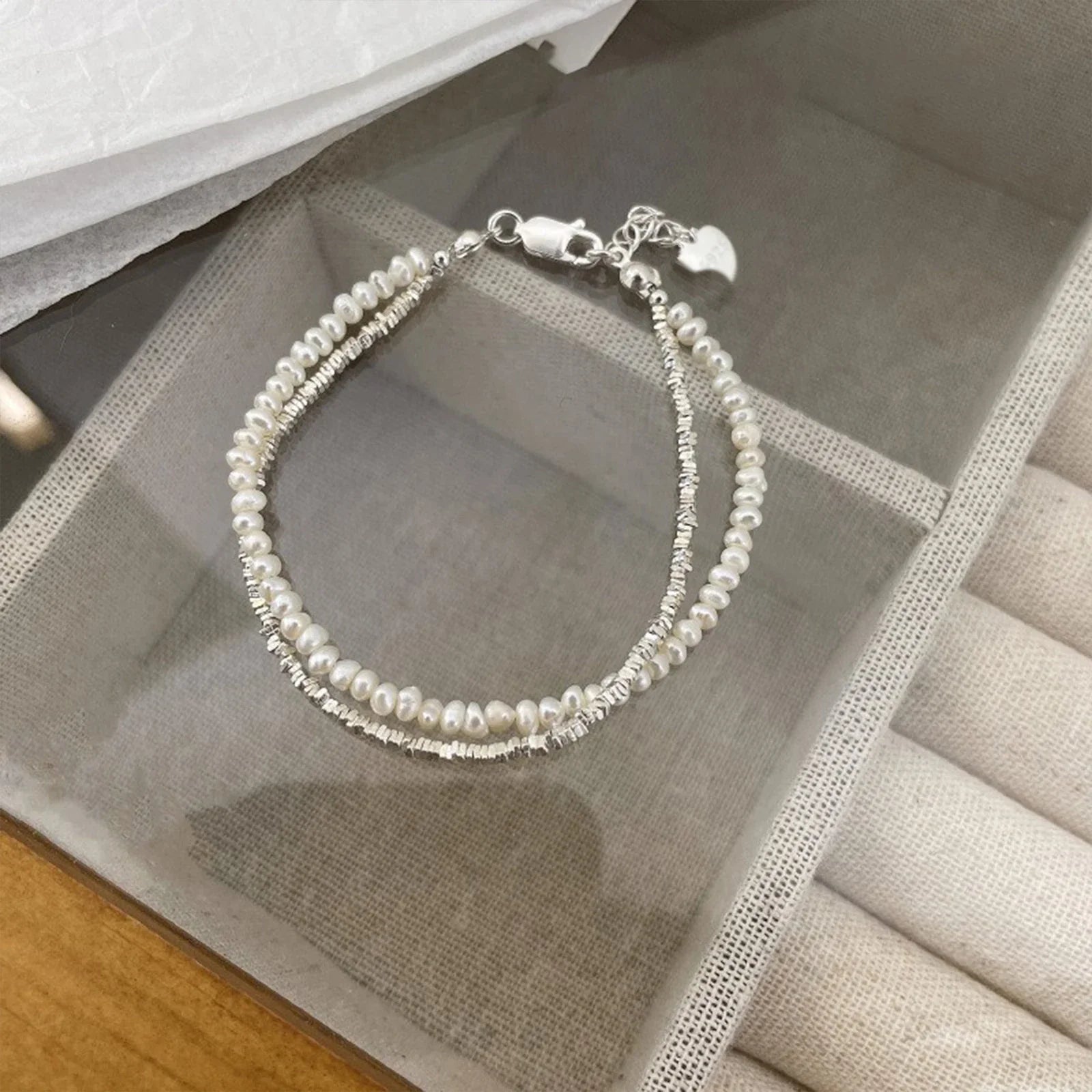 925 Silver Double Layer Pearl Bracelet for Women Girl Design Bead  Jewelry Vera Lux