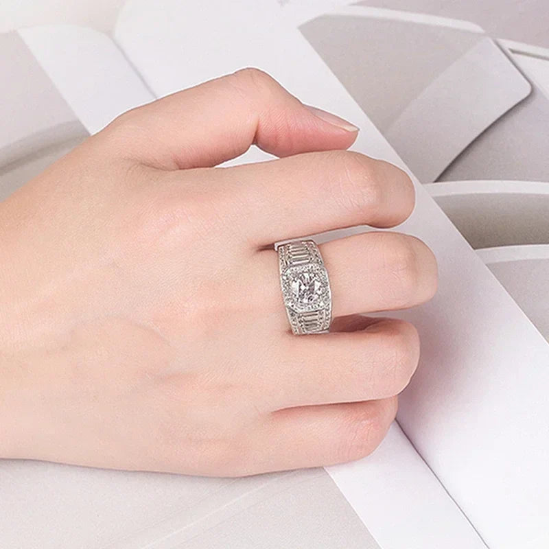 NeeTim Moissanite Ring For Men Sterling Silver Platinum Plated Ring Lab Diamond Men's Rings Man Wedding Band Fine Jewelry Vera Lux