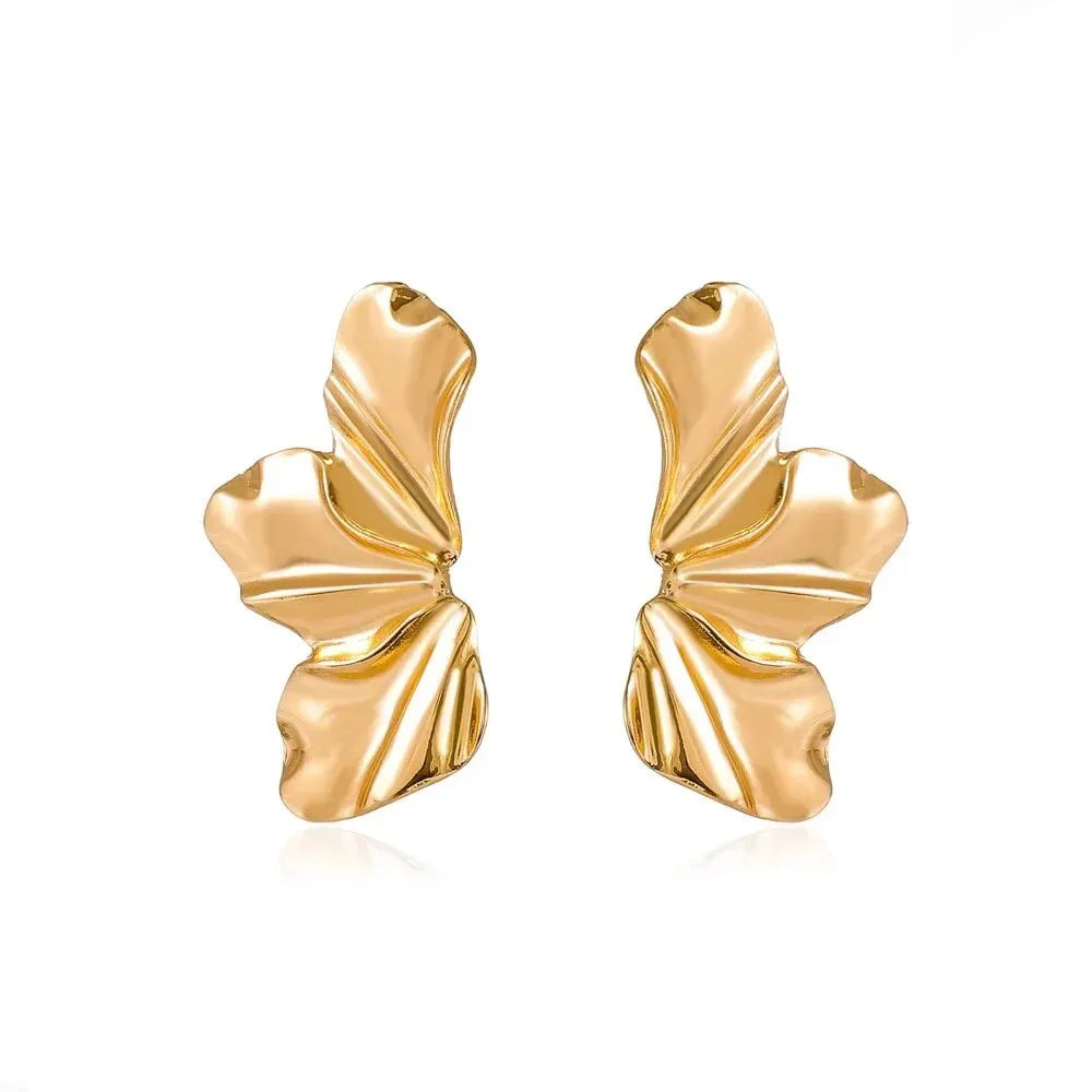 Big Metal Flower Shape Earring Stud For Women Gold Color Exaggerated Irregular Shape Women Post Earrings Silver Color Jewelry Vera Lux