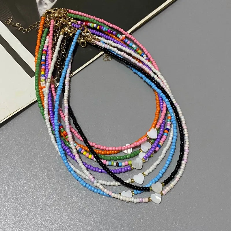 New Nature Shell Love Heart Choker Necklace for Girl Spring Summer Fashion Small Colorful Glass Beads Necklace Gift for Friend Vera Lux