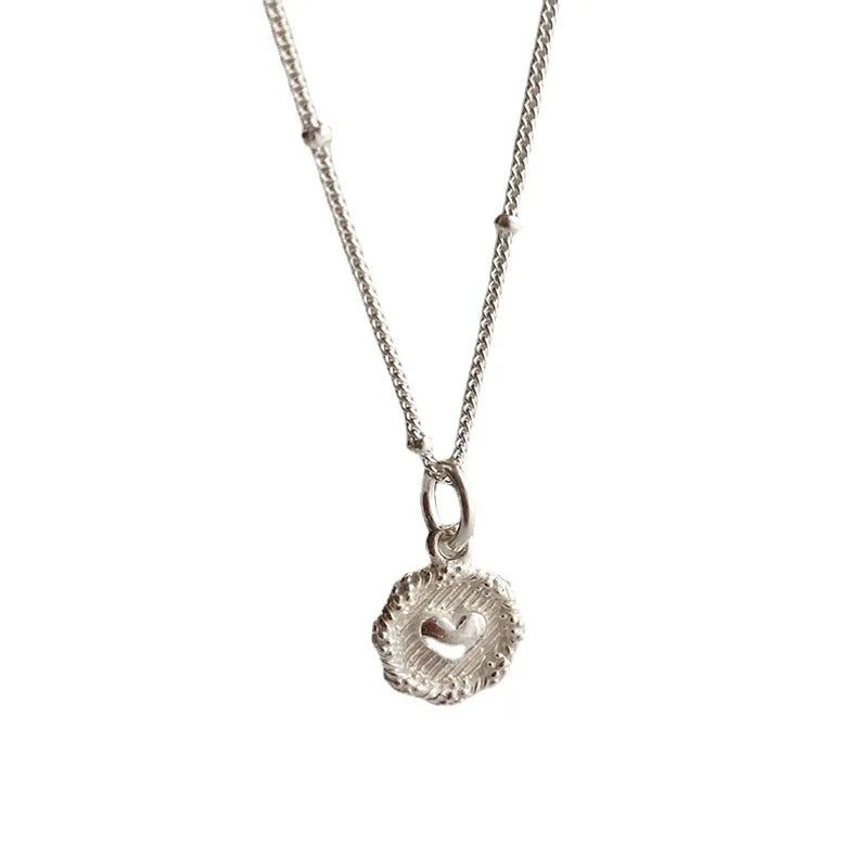 VENTFILLE 925 Sterling Love Heart Texture Bead Necklace for Women Girl Stereoscopic Design Double Sided Jewelry Gift Wholesale Vera Lux