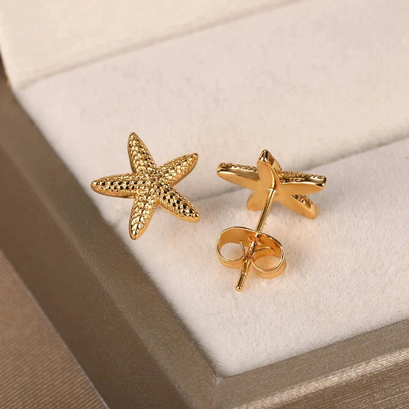 Vintage Summer Starfish Stainless Steel Stud Earrings For Women Simple Star Shell Earrings Stud Ocean Party Jewelry Gift 2025 Vera Lux