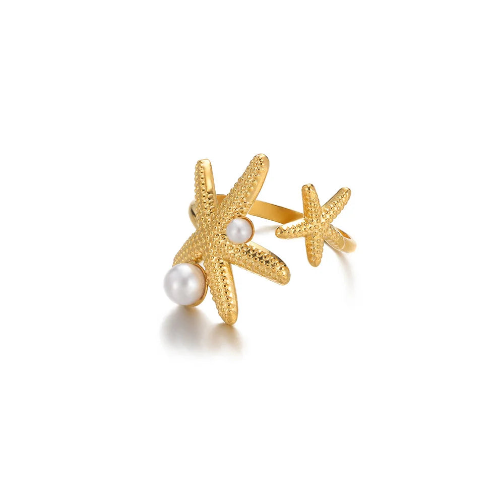 316L Stainless Steel Starfish Shell Rings for Women Gold Color Open Finger Ring Femme Trendy Summer Vacation Ocean Jewelry Gift Vera Lux