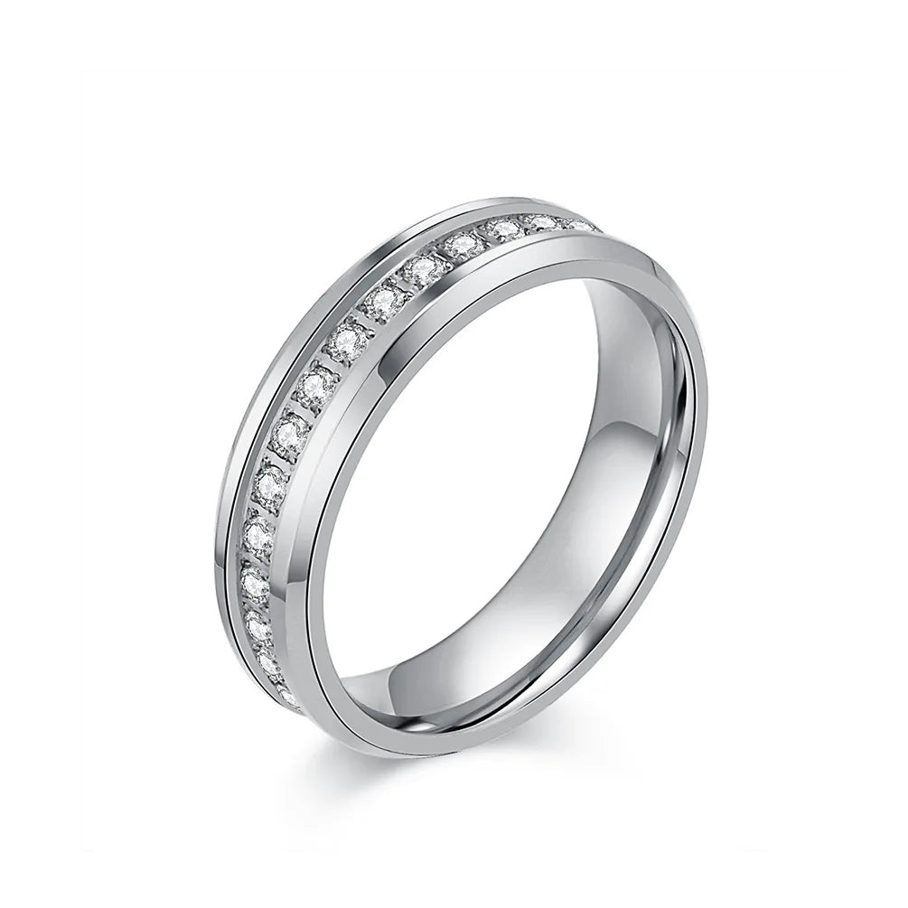 6mm Stainless Steel Groove CZ Eternity Ring Wedding Band for Women Men Size 5-10 Vera Lux