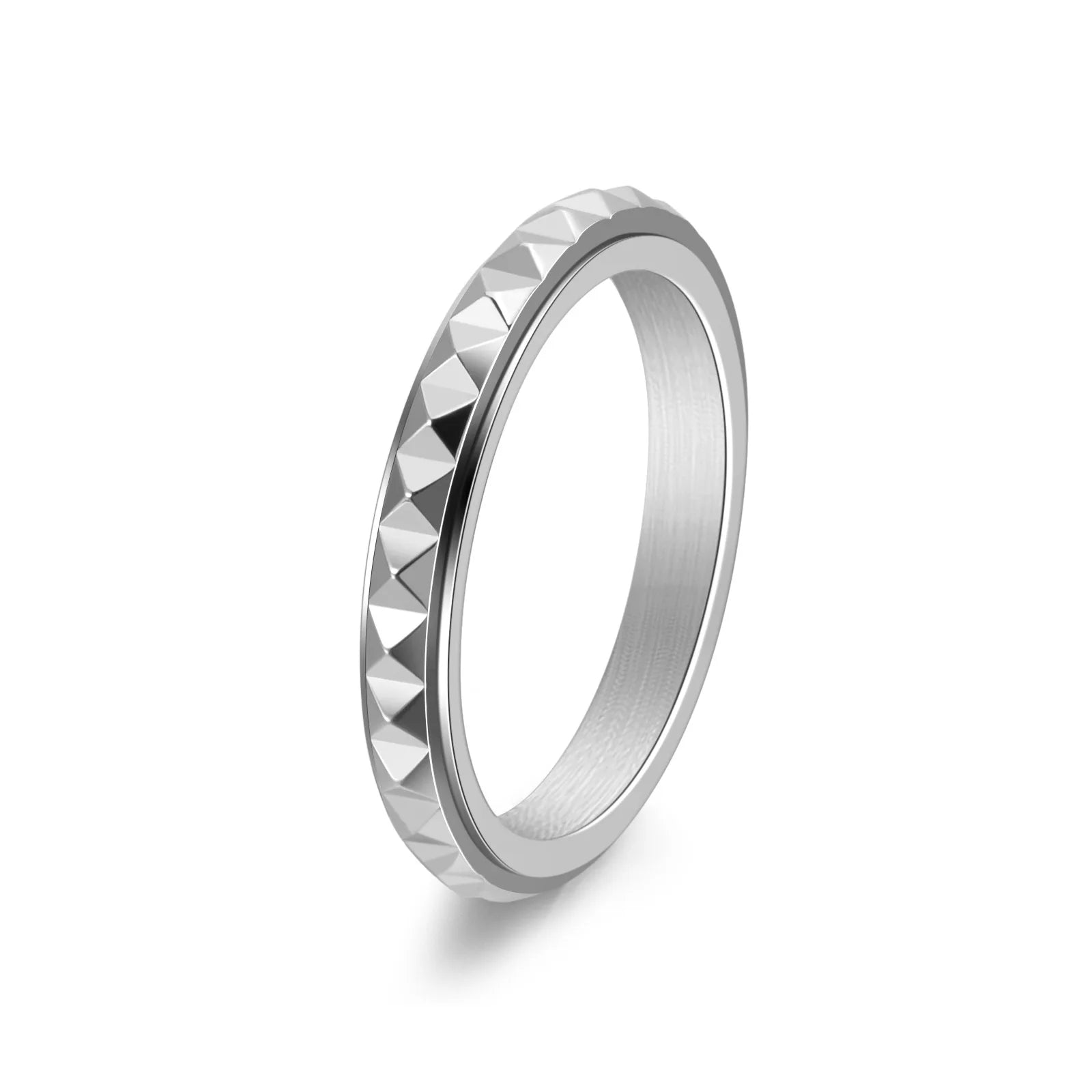 3mm Thin Stainless Steel Pyramids Spinner Ring Wedding Band for Women Girl Size 5-12 Vera Lux