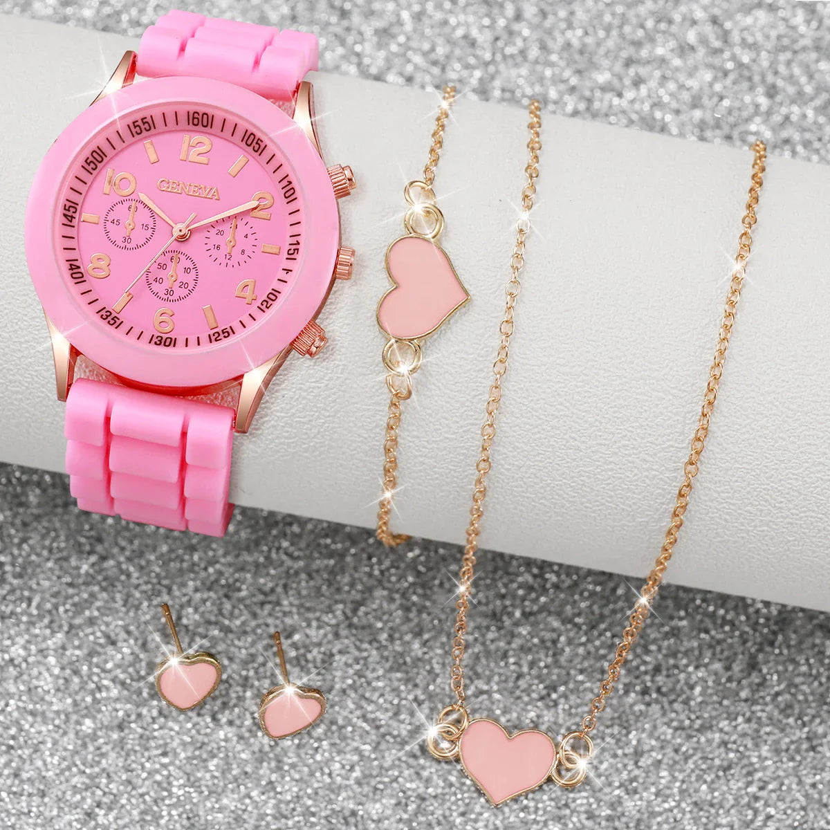 5/6PCS Women Watches Fashion Silicone Band Women Quartz Watches Jewelry Set Reloj Mujer Girls Clock Gift (Without Box) Vera Lux
