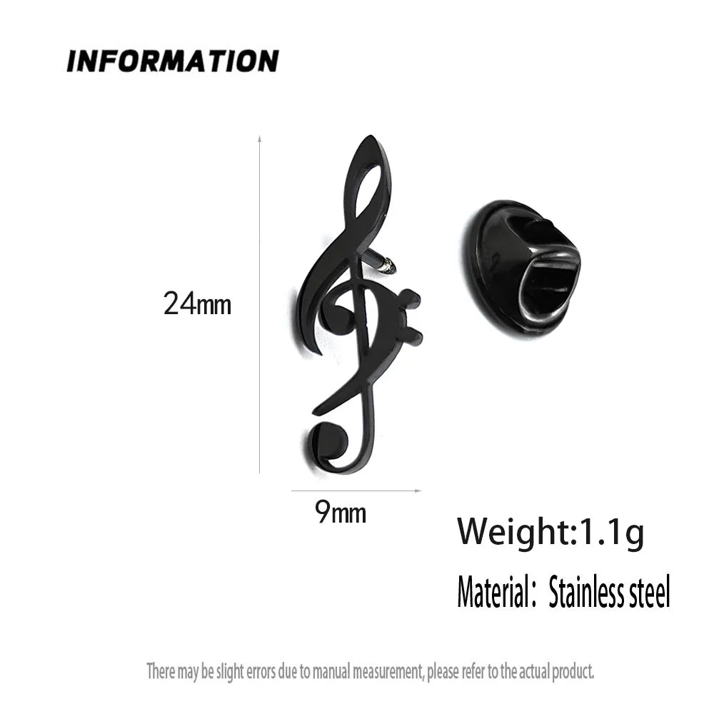 New music symbol men's lapel pin, 316L stainless steel gold-plated badge, black brooch for suit accessories, gift for father Vera Lux