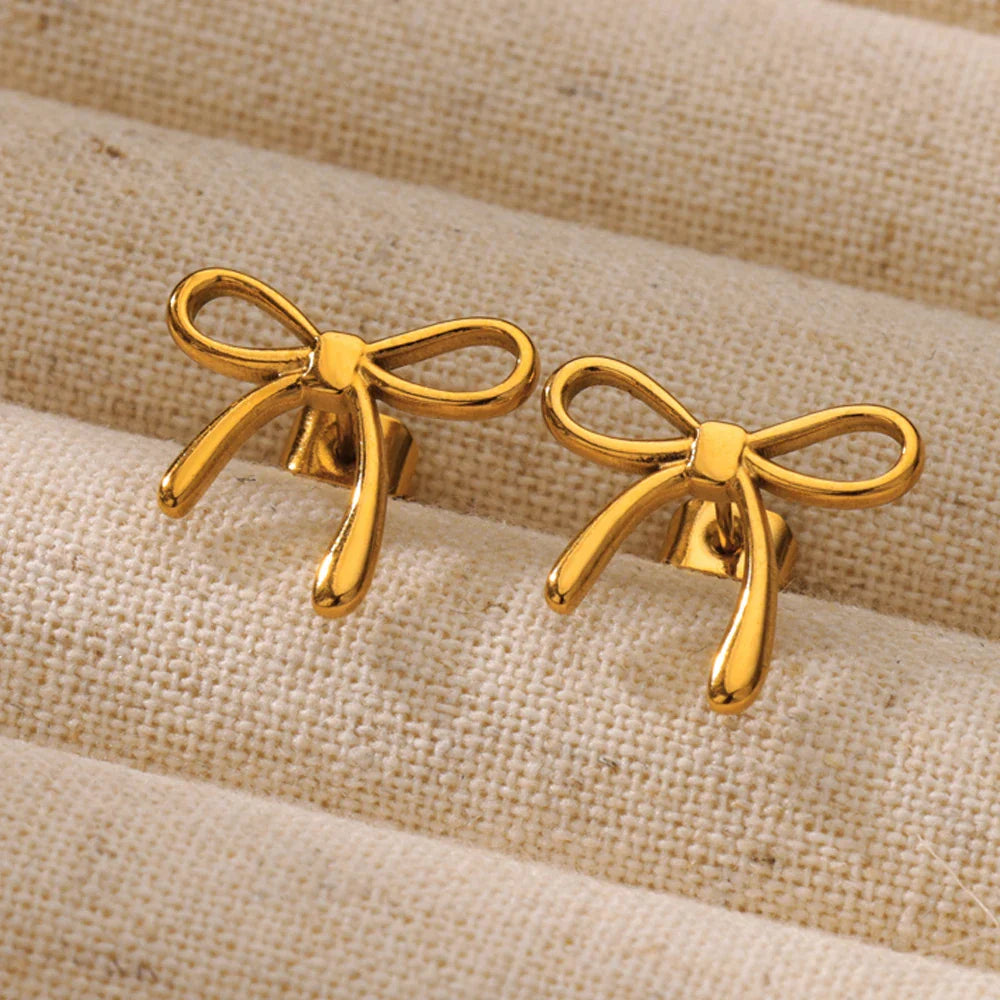Stainless Steel Thin Bowknot Earrings For Women Gold Color Aesthetic Earring Wedding Christmas Fashion Jewelry Accessories Vera Lux