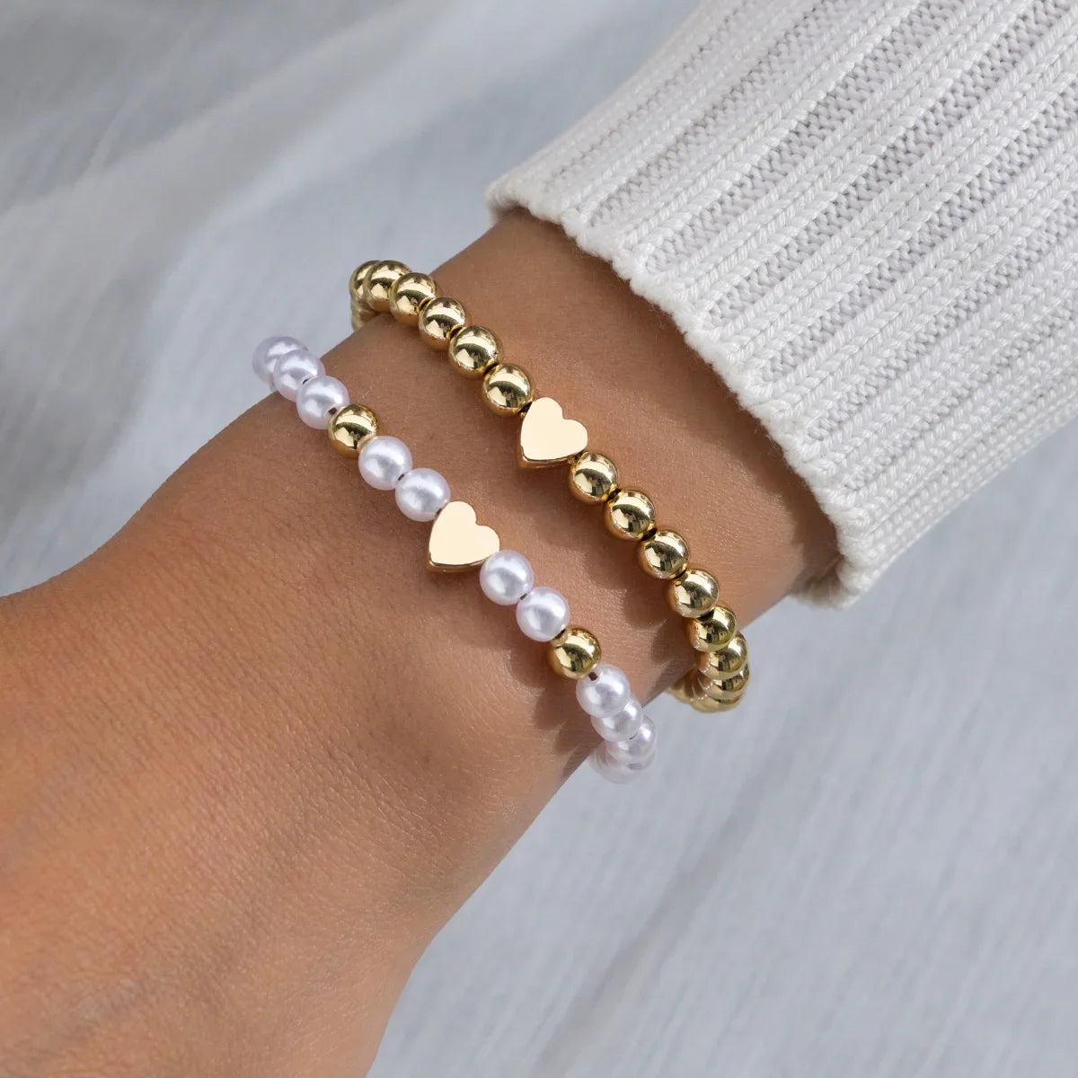 2 PSC Love Imitation Pearl Beaded Adjustable Rope Chain Valentine's Day Jewelry Gift Couple Bracelet Vera Lux