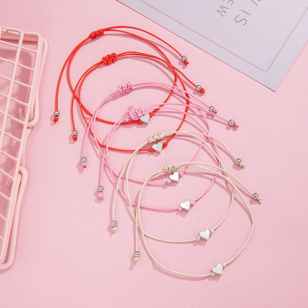 2 PCS Card Sets of Minimalist Casual Style Copper Heart Adjustable Rope Chain Couple Bracelet Jewelry Valentine's Day Gift Vera Lux