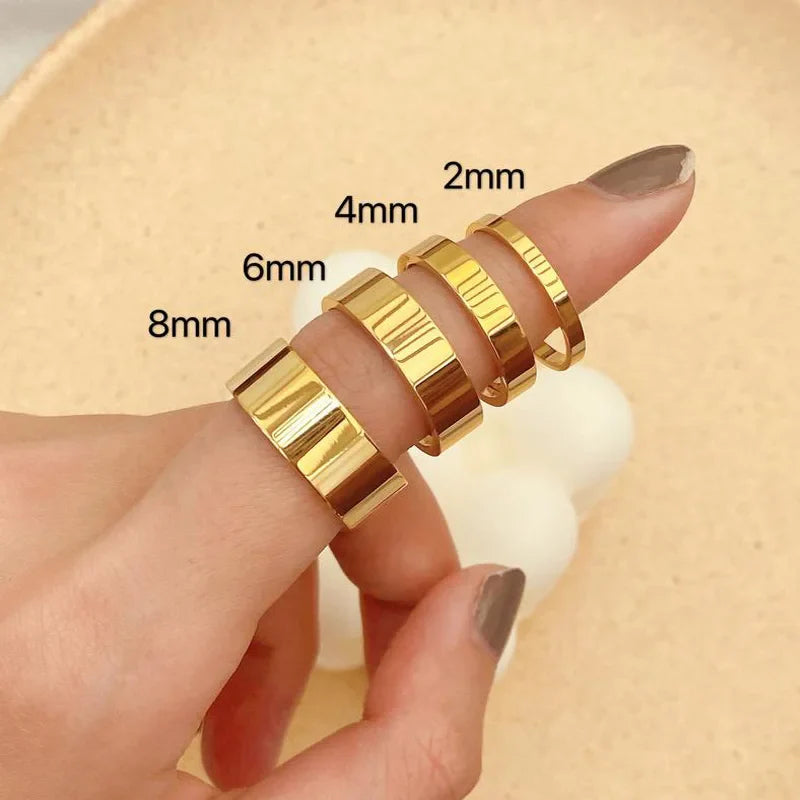 2mm 4mm 6mm 8mm Stainless Steel Wedding Ring for Women Flat Finger Rings Fashion Bijoux Femme Engagement Jewelry Vera Lux