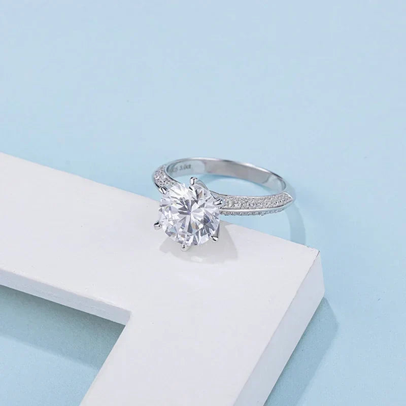 NeeTim 5 Carat Moissanite Wedding Rings For Women 925 Sterling Silver Eternity with White Gold Plated Band Engagement Jewelry Vera Lux