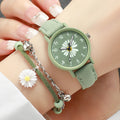 2PCS/Set Fashion Women Watches Bracelet Set Simple Arabic Dial Leather Strap Quartz Watches Reloj Mujer Girls Clock Gift Vera Lux