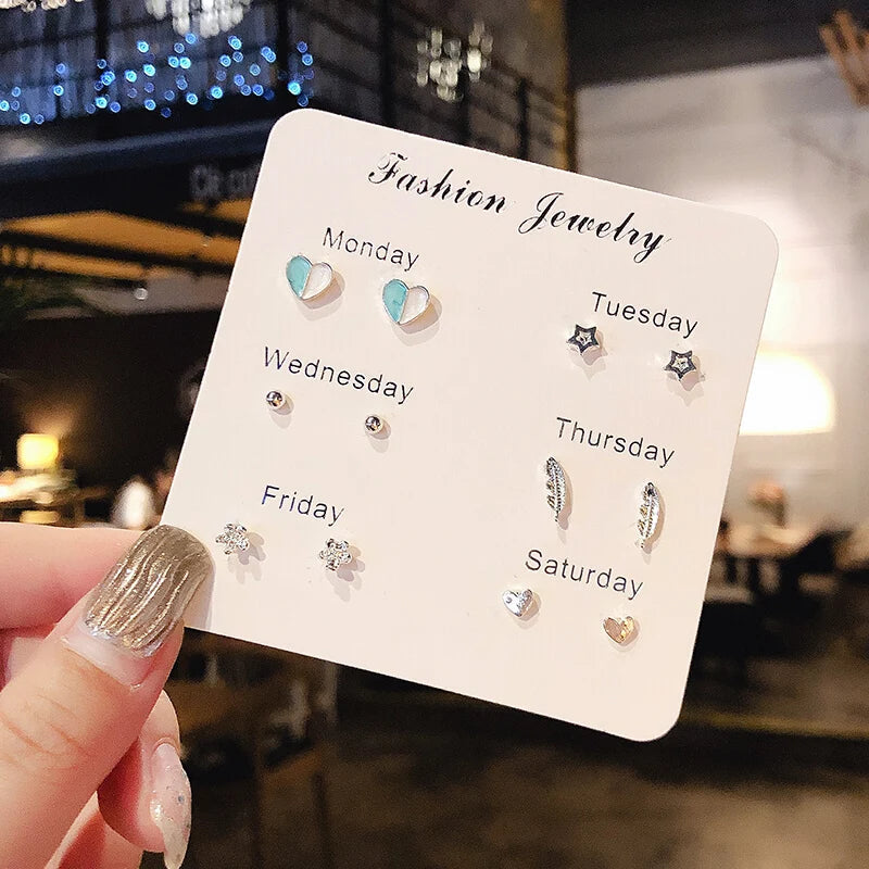 New S925 Silver Needle Stud Earrings Set for Women Girls Simple Cute Exquisite Mini Earrings Jewelry Gift Wholesale Direct Sales Vera Lux