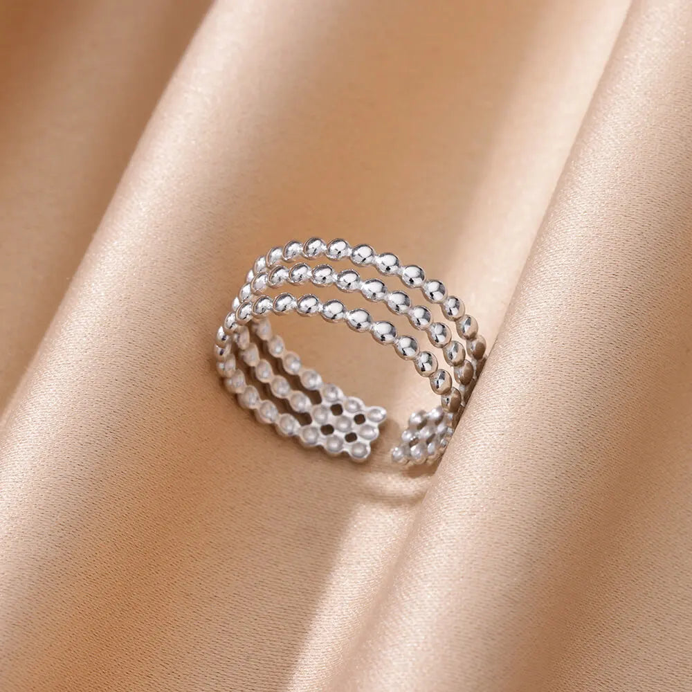 Cute Multilayered Beads Chain Ring For Women Stainless Steel Gold Color Minimalist Finger Ring 2024 Trend Wedding Jewelry Gift Vera Lux