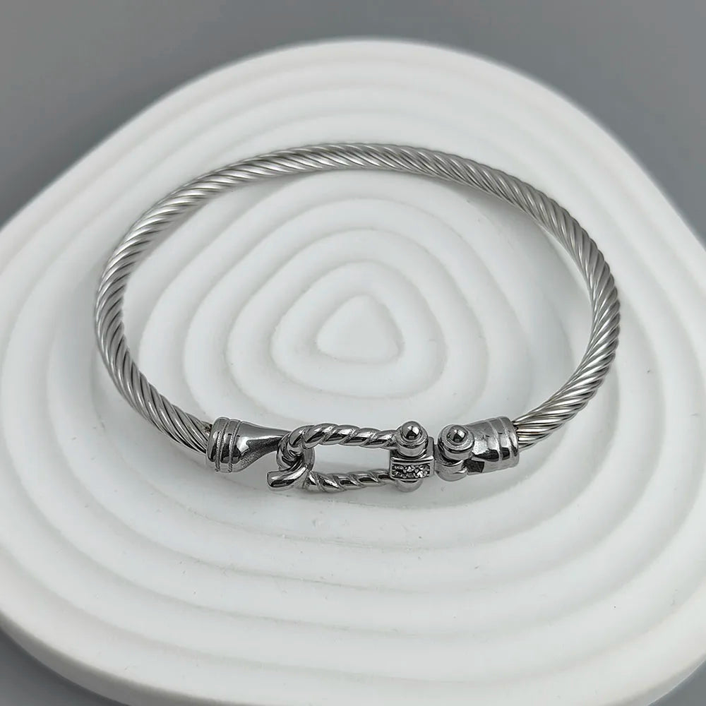 New steel wire button pattern horseshoe gold-plated stainless steel bracelet 18K, high quality waterproof couple bracelet, wife Vera Lux