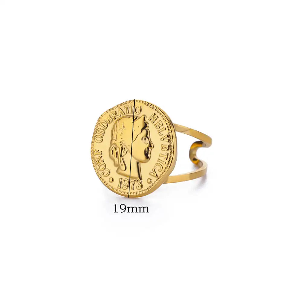 Stainless Steel Round Portrait Open Rings For Women Gold Color Adjustable Wedding Aesthetic Ring Party Fashion Jewerly Gift BFF Vera Lux