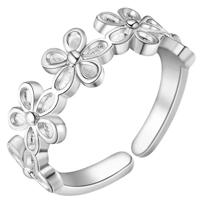 Hot new charms 925 Sterling Silver flower Rings for Women adjustable Elegant Fashion Wedding Party Holiday gifts Charm Jewelry Vera Lux