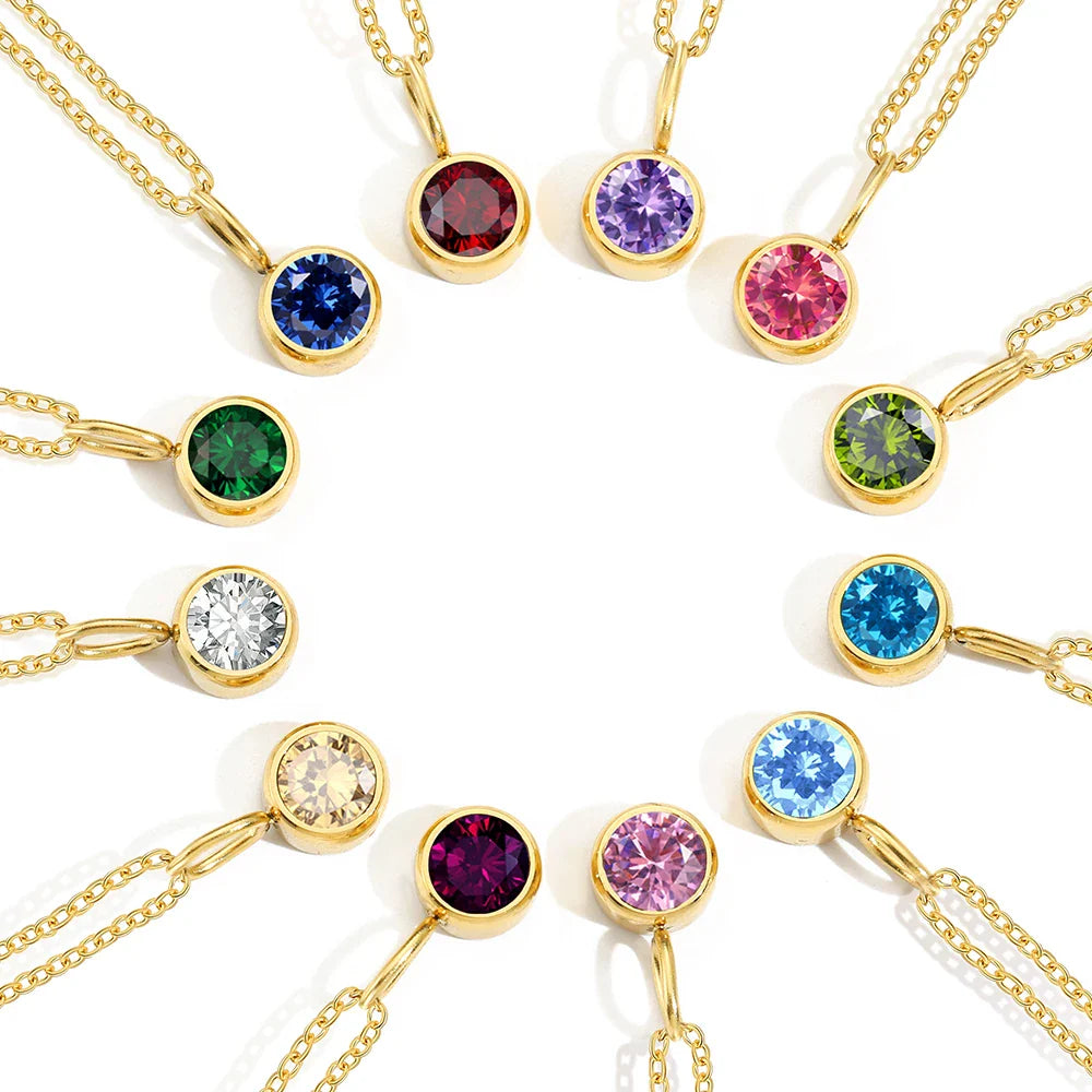 Birthstone Necklace for Woman Stainless Steel 12 Constellation DIY Colourful Zirconia Pendat Birthday Gift Jewelry Wholesale Vera Lux