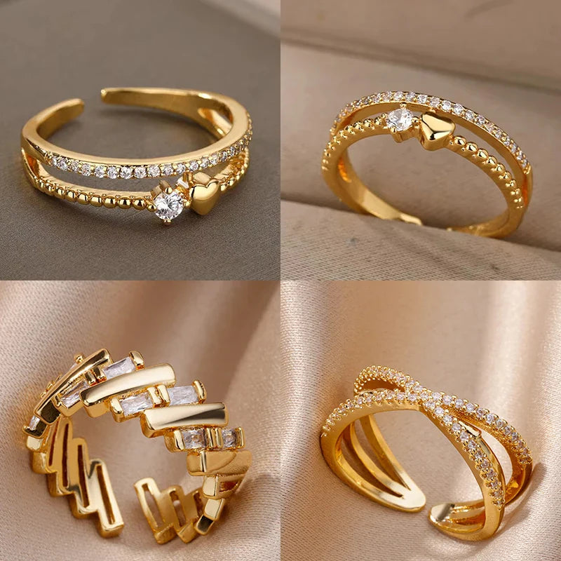 Zircon Heart Rings For Women Stainless Steel Gold Color  Double Heart Ring Wedding Engagement Jewelry Accessories Gift Bijoux Vera Lux