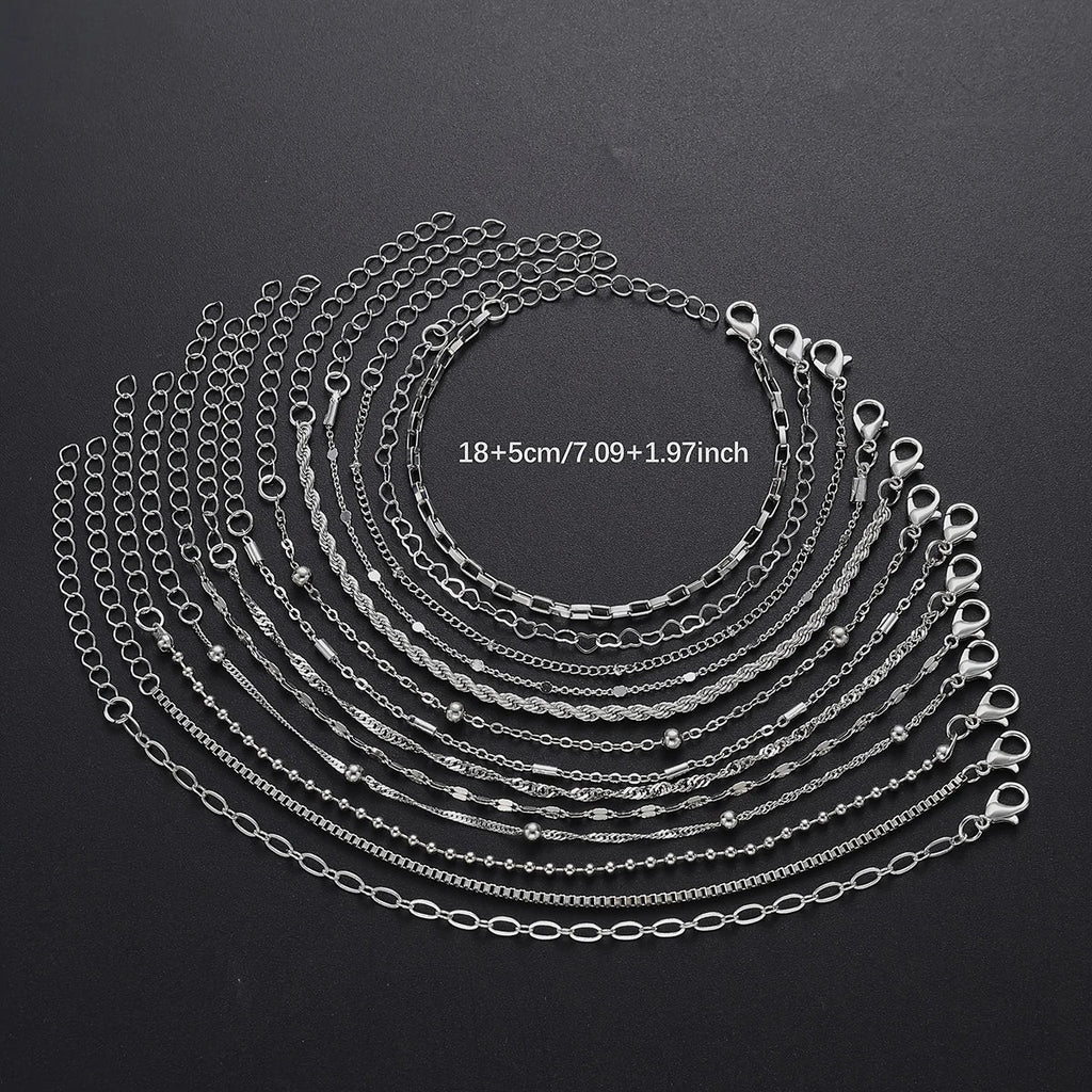 13Pcs/Set Stainless Steel Bracelet for Women, Silver Gold Color Multi Style Combination Chain, Waterproof Exquisite Jewelry Gift Vera Lux