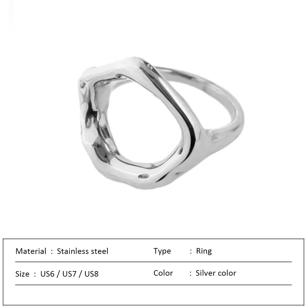 Vintage Circle Motif Stainless Steel Ring for Women Melted Texture Detail Texture Temperament Jewelry Wholesale Dropshipping Vera Lux