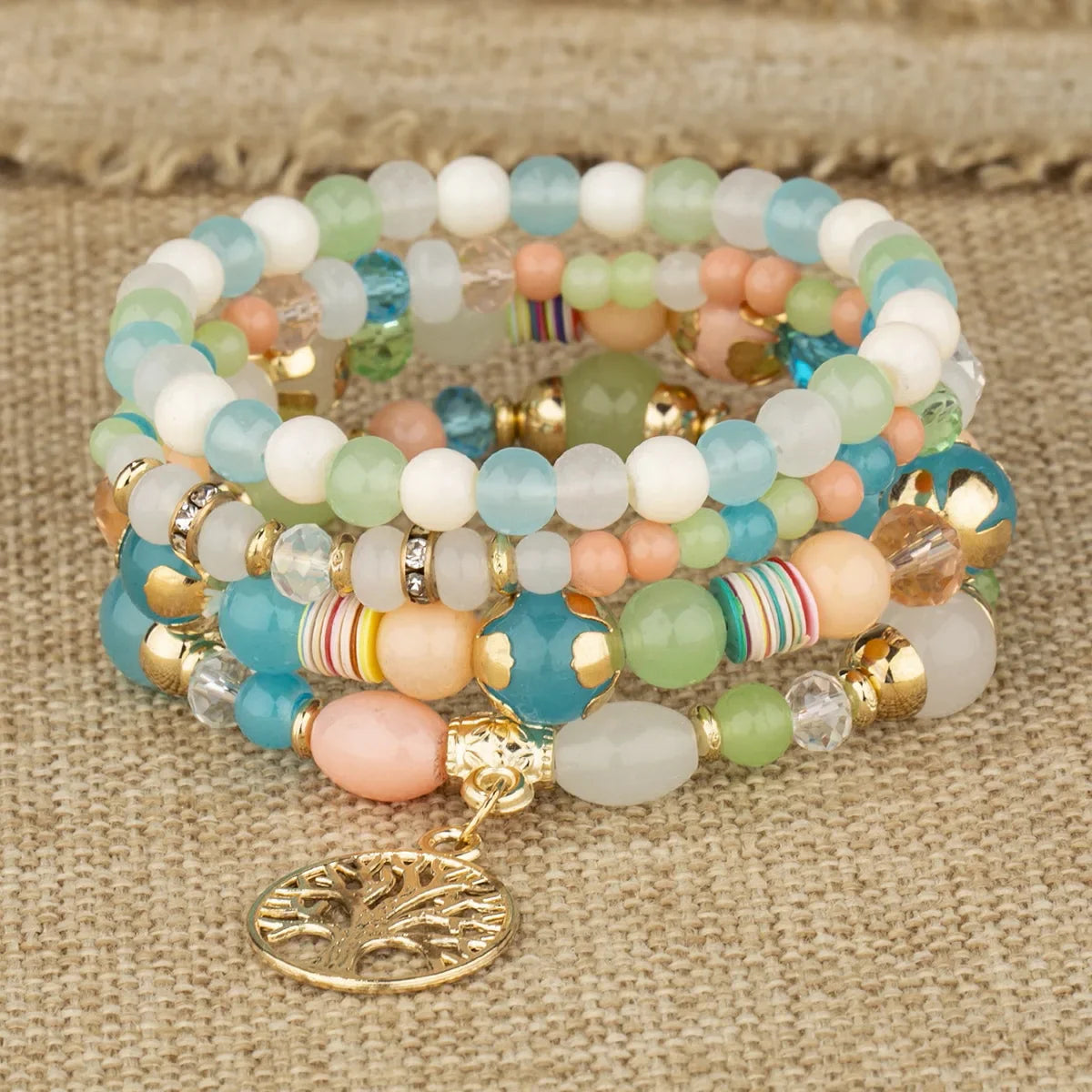 4Pcs Tree Of Life Charm Bracelet Set For Women Handmade Acrylic Beads Chain Bangle Female Boho Jewelry Accessories Vera Lux