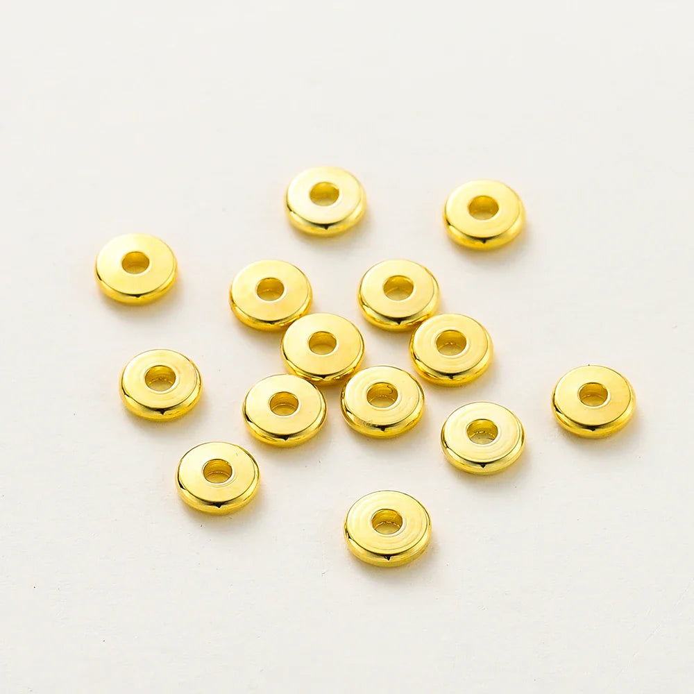 10-50pcs 14K/18K Gold Color Plated Brass 3-12mm Round Spacer Beads Flat Bracelet Beads for DIY Jewelry Findings Accessories Vera Lux