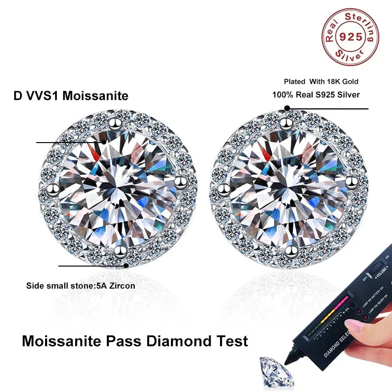 NeeTim Moissanite Stud Earrings for Women S925 Sterling Silver White Gold Plated Diamond Earring Ear Studs Wedding Fine Jewelry Vera Lux