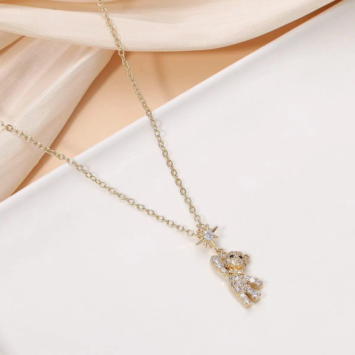 Obega Lovely Bear Necklaces for Women Cubic Zircon Inlaid Gold Color Neck Chain Female Necklaces Cute Jewelry Pendant Vera Lux