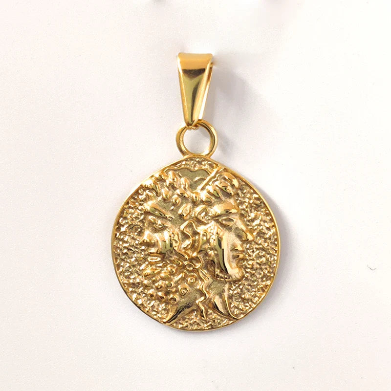 Face Off Pendant Necklace With 18k Gold Plated Handcrafted Zeus Herra Janiform Head Greek Mythology Coin Necklace Jewelry Gift Vera Lux